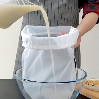 Naadloos Filteren, Premium Nylon Fijnmazige Zeefzak - Duurzaam & Herbruikbaar voor Sojamelk, Sappen, Thuis Brouwen & Essentiële Reiskeuken wit