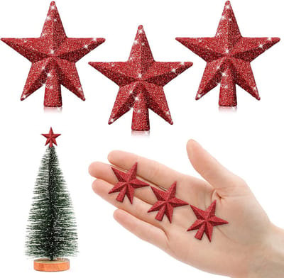 6 cm ster voor kerstboom, mini-kerstboom-topper, kleine kerstboompiek, mini-sterren ter decoratie van de kleine kerstboom (4,5 cm glitter: rood)