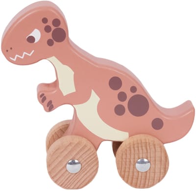 Speelgoedtopdeals - Houten Speelgoed Dino op wielen - Roze