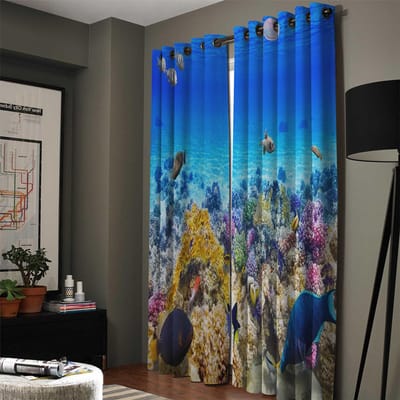 Koraalbodemvis Onderwater Raamgordijnen Gordijnen voor Woonkamer Decoratieve Artikelen Woonkamer 135W x 60H(cm) blue