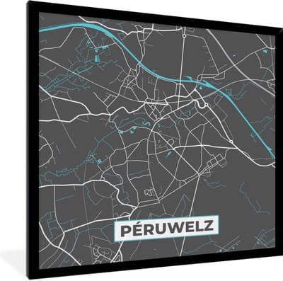 Fotolijst incl. Poster - Stadskaart – Grijs - Kaart – Péruwelz – België – Plattegrond - 40x40 cm - Posterlijst
