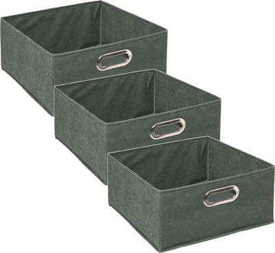 5Five Opbergmand/kastmand - 3x - grijsgroen - linnen - 14 liter - 31 x 31 x 15 cm - Opbergbox - Vakkenkast manden