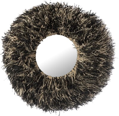 J-Line spiegel Rond Sisal - riet - zwart/wit