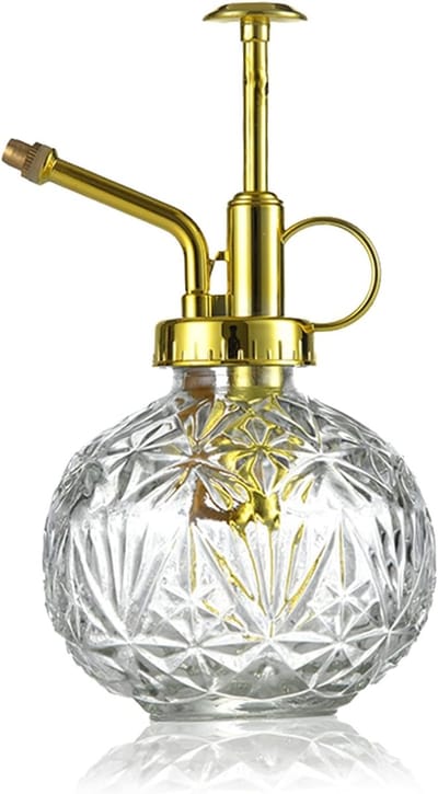 Glazen Plantenspuit - Bloemenspuit Verstuiver - Planten Verzorgen - Retro Reliëf Design - 240 ml - Transparant Goudkleurig