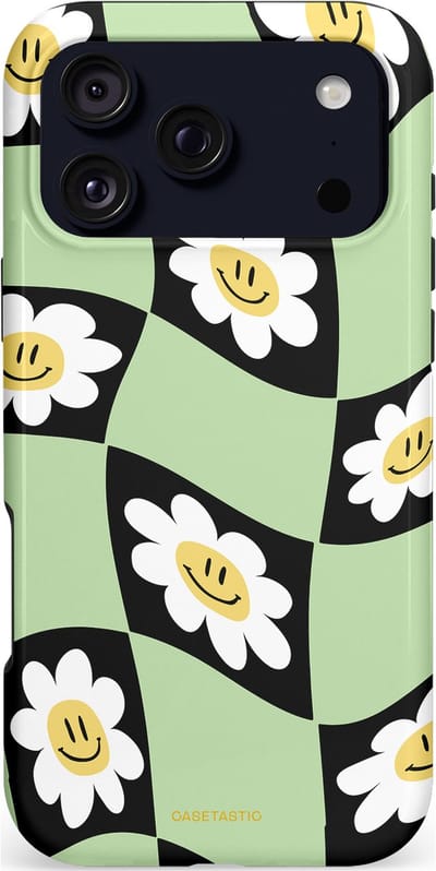 Casetastic hoesje geschikt voor Apple iPhone 17 Pro Max - MagSafe - Dubbellaagse bescherming - Golvende madeliefjes - Fashion Case - Zwart Wit Saliegroen