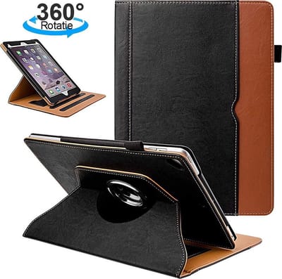 Dasaja leren 360 graden draaibare hoes zwart / bruin geschikt voor iPad 10.2 (2019 / 2020 / 2021) incl. standaard met 2 standen
