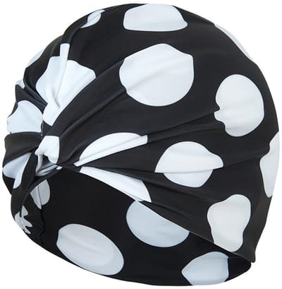 VHV - Badmuts - Zwemcap dames - Douchemuts - Zwemturban dames - Badmuts lang haar - Plissé zwemcap - Voor zwembad spa strand - Voor dames meisjes - Zwarte achtergrond met witte stippen