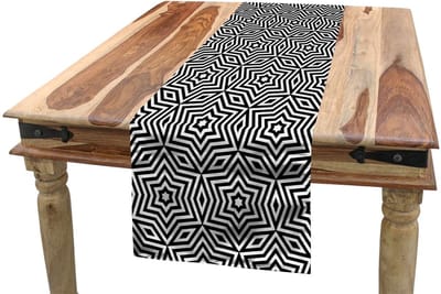 ABAKUHAUS – Tafelrok 40x300 cm – Zwart-wit, sterren & rhombussen
