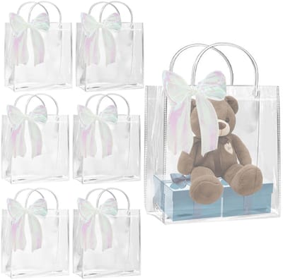 Dailygoods- Cadeautasjes 6 stuks - Transparant met handgrepen - Waterdicht - Herbruikbaar - Driedimensionale bodem - Hoogwaardig PVC materiaal - Geschenkzakjes