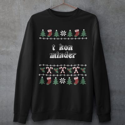 Groningen Kersttrui Zwart T Kon Minder Candy Cane - Maat XS - Uniseks Fit - Kerstkleding Voor Dames & Heren