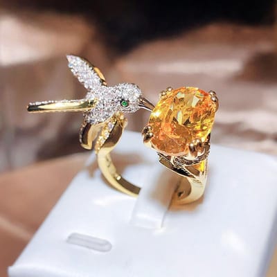 Bague pour femme en pierres précieuses colorées créatives Simulant St. Bague Colibri Aquamarine de Mary Timbre Fête de Mariage Bijoux Mode resizable gray