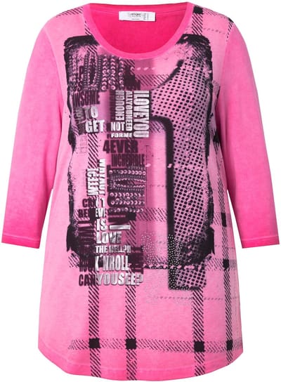 Angel of Style - Dames - T-shirt comfort fit XL-print 3/4-mouwen - Hibiscusrood - Maat 44