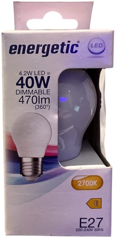 6 x Energetic LED Mini kogel Filament E27 4,2W 2700K 230V - Warm Wit - Dimbaar