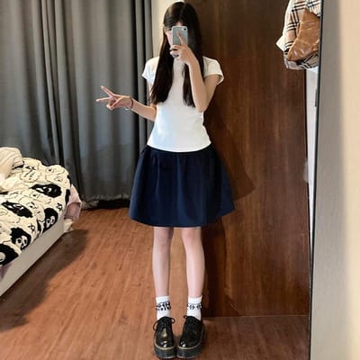 Marineblauw Rok Vrouwen Zomer Dun Nieuwe Hoge Taille Rok L