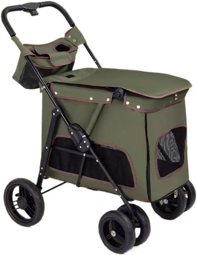Huisdier Kinderwagen - Hondenbuggy Kattenwagen - Comfortabel Reizen - Opvouwbaar Ontwerp - Tot 30 kg - Groen