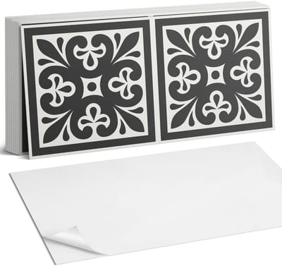 Coloray Plaktegels - Patroon met elegante motieven Zelfklevende Wandtegels - 40 cm x 20 cm - Zwart Plaktegels - 10 stuks - Rechthoek PVC Tegels - Plaktegels Badkamer - Vloertegels Zelfklevend - Vinyl Tegels - Portugese Tegels