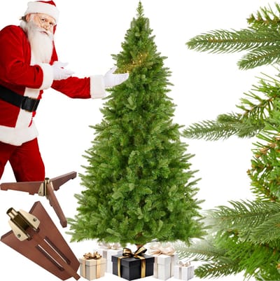 tectake® Kunstkerstboom Cupid - Natuurgetrouwe uitstraling met flexibele takken - Dichte diepgroene naalden - Snelle opbouw met steeksysteem - Inclusief inklapbare standaard - 180cm - 545 takken