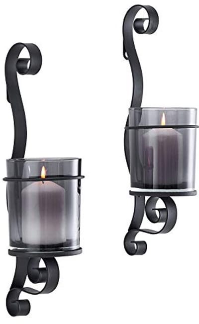 Vintage Wandlampen Set van 2 met Rookglas en IJzeren Frames - Rustieke Stijl voor Standaard Kaarsen of LED Kaarsen
