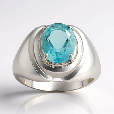 Cavill - Zilveren Ring - 925 Sterling Zilver met Palladium - 1,615 ct Ovale Braldu Fluoriet - Handgemaakt, Modern Design, Aquablauw Lichtspel