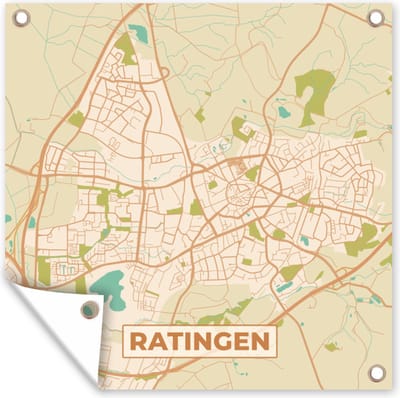 Tuin poster Plattegrond - Ratingen - Vintage - Kaart - Stadskaart - 200x200 cm - Tuindoek