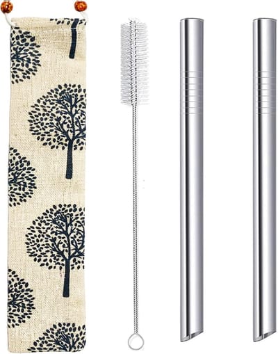 Thijox - Boba Rietjes Roestvrij Staal Extra Breed 12 mm - Herbruikbare Metalen Drinkrietjes voor Bubble Tea, Smoothies, Milkshakes - Inclusief Draagta