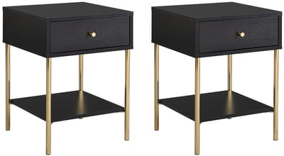 Vente-unique Set van 2 nachtkastjes met 1 lade - MDF en metaal - Zwart en goud - MILAVIA