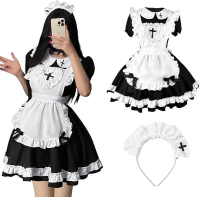 Schattige Maid Dress met Hartvorm voor Cosplay, Halloween en Feestjes - Inclusief Hoofdband en Schort