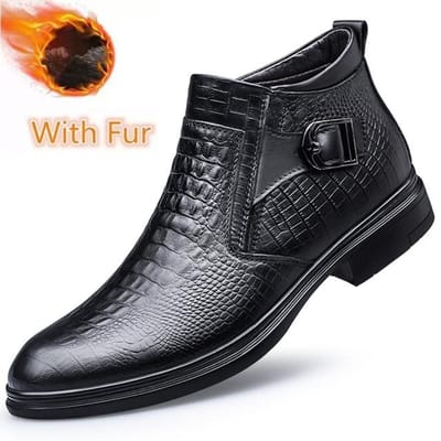 Winter Katoenen Laarzen Heren Hoge Top Zakelijke Pakken Patroon Leren Schoenen Heren Korte Leren Martin Laarzen Luxe Dikke Zool 45 black