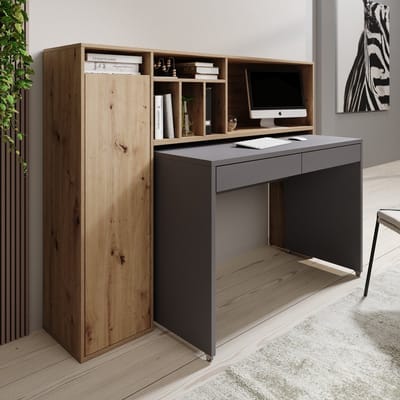 Meubella - Taroa - Bureau - Eikenpatroon/Lichtgrijs - 154x55x119 cm