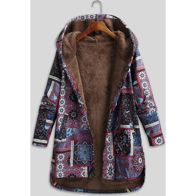 Manteau à capuche ample Vintage pour femme, imprimé Floral, doublure polaire boutonnée, grande taille, Parka chaude d'hiver 2XL violet