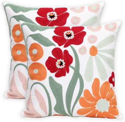 2 Geborduurde Decoratieve Kussenhoezen - 45 × 45 cm - Bloemenpatroon - Landelijke Stijl - Zacht en Huidvriendelijk - Geschikt voor Woonkamer, Bank of Bed