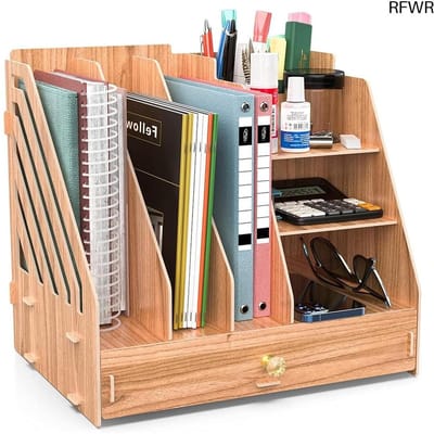 RFWR® Houten Briefpapier Bureau Organisator voor A4 Papieren, Boeken, Pennen en Notebooks