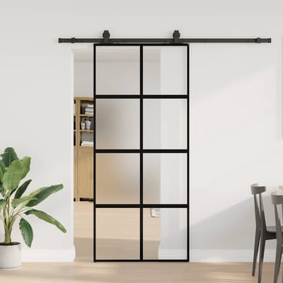 vidaXL - Schuifdeur - met - beslagset - 90x205 - cm - gehard - glas - zwart