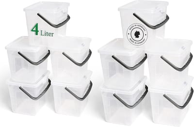 Novaliv 10x Wasmiddeldoos met deksel 4 liter I Transparant I 23,5 x 18 x 18,5 cm I Doos Waspoeder Opbergdoos met handvat Wasmiddel Opbergdoos Wasmiddel Wasmiddelcontainer Waspoedercontainer