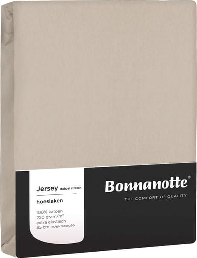 Bonnanotte Hoeslaken Jersey Dubbel Stretch Stone 80x200 t/m 90x220