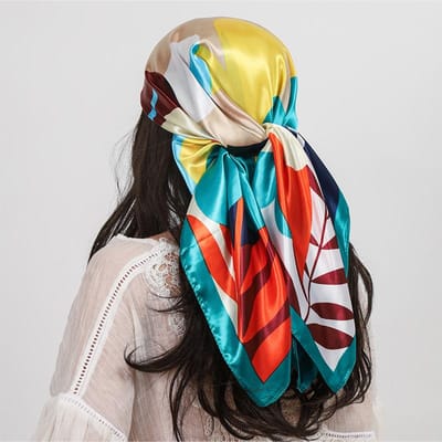 90*90cm Elegante Print Zijden Sjaal Satijnen Vierkante Sjaal Dames Hijab Necksjaal Sjaal Wikkels Hoofdband Haaraccessoires Bandana 90x90cm blue