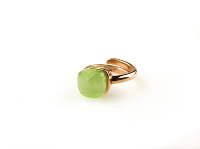 ring in zilver roze verguld model carré groene steen