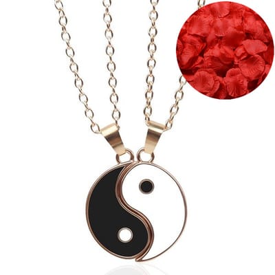 Yin & Yang Ketting Set + Rozenblaadjes = Valentijn Cadeautje voor Hem en Haar - Valentijnsdag voor Mannen Cadeau Kadootjes
