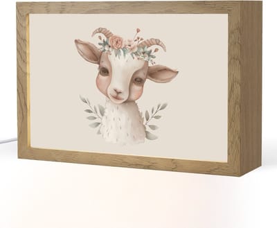 Nachtlampje 30x20 cm - Kinder lampje - Geit - Dier - Bohemian - Bloemen - Boho - Tafellamp kinderkamer - Slaapkamer lamp - Bedlamp kinderen - Kinderlampje stopcontact - Wandlamp babykamer - Nachtlampjes