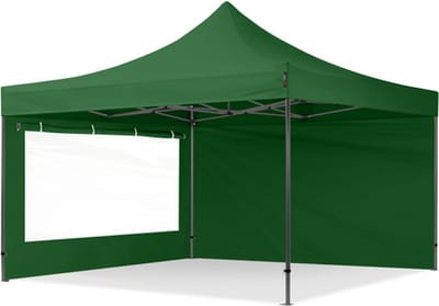 4x4 m Easy Up partytent Vouwpaviljoen, PREMIUM staal 40mm met zijwanden (panorama), donkergroen