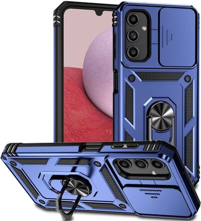 Geschikt voor Samsung Galaxy A14 Hoesje met Magnetische Kickstand Ring Blauw