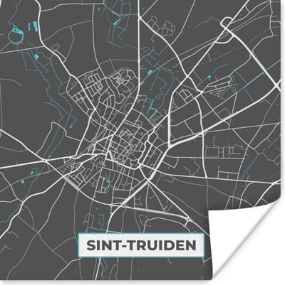 Poster Plattegrond – Sint Truiden – Blauw – Stadskaart - Kaart - 100x100 cm XXL