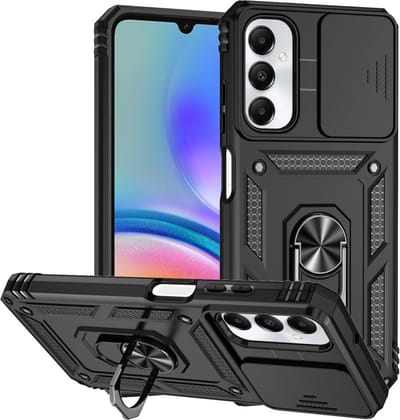Coverup Hoesje - Geschikt voor Samsung Galaxy A05s Hoesje - Coverup Armor Ring Kickstand Back Cover met Camera Shield - Zwart