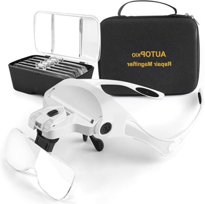 Hoofdloupe met Licht en Opbergtas voor Reparatie en Lassen, 5 Verstelbare Lensen 1.0X tot 3.5X