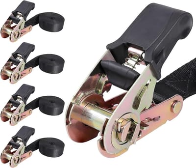 4x Spanband Ratelriem Zwart 2.5 cm x 2.4 m voor Motorfiets, Aanhanger en Dakdrager