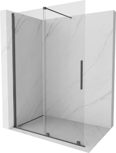 Mexen Velar schuifbare douchewand Walk-in 130 x 200 , transparant 8 mm, geborsteld geweervormig grijs - 871-130-000-03-66