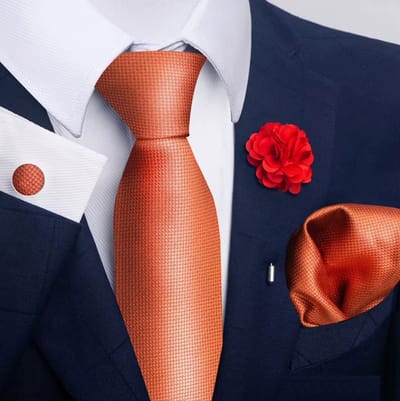 Actie4you® - Luxe Stropdas - Stropdas Set met Manchetknopen en Pochet en Dasspeld – Met Geschenkdoos – 4 Delig – Stropdas Set – Oranje