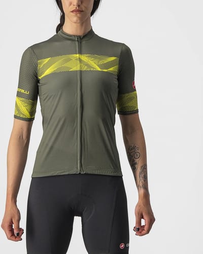 Castelli Fietsshirt Korte Mouwen Dames Groen Geel - FENICE JERSEY MILITARY GREEN SULPHUR-M