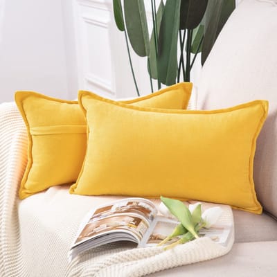 Set van 2 korte Chenille kussenslopen zacht decoratief kussenhoes voor sofa slaapkamer kussensloop 40x80 cm Geel