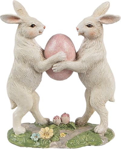 Clayre & Eef Decoratie Beeld Konijnen 11x5x13 cm Beige Kunststof